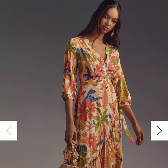 FARM Rio Dresses & Skirts - FARM Rio Long-Sleeve V-Neck Wrap Midi Dress